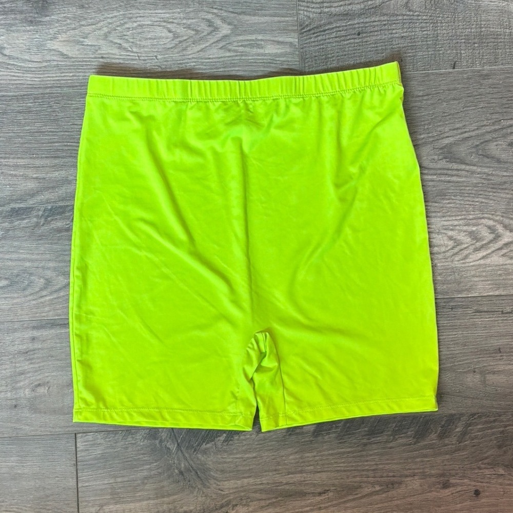 SHEIN Neon Lime Green Biker Shorts High Waisted Spandex Athleisure Womens Large